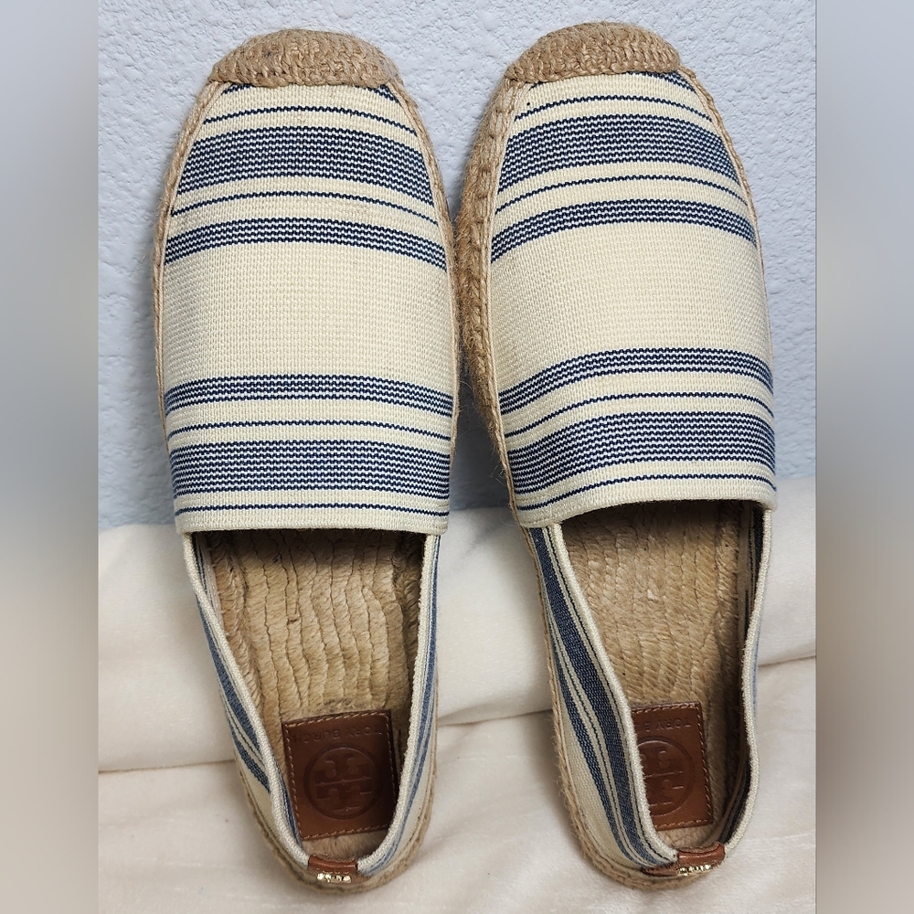 Tory Burch Blue and Cream Espadrilles Size 10.5